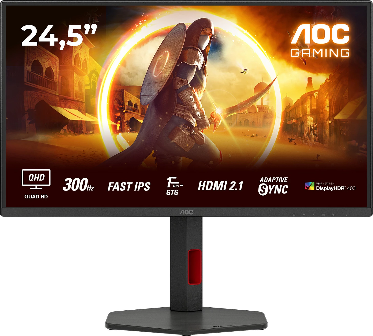 Monitor AOC Q25G4SR 24.5 inç, QHD, 300Hz, IPS, HDMI 2.1, e zezë/kuqe