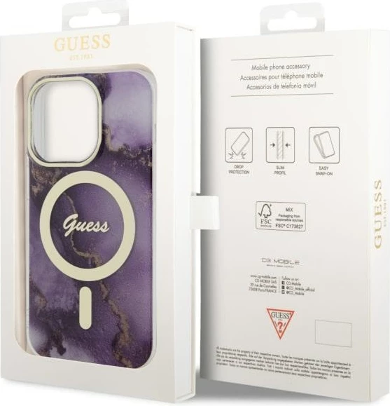Mbështjellës Guess Golden Marble MagSafe për iPhone 14 Pro 6.1", vjollcë
