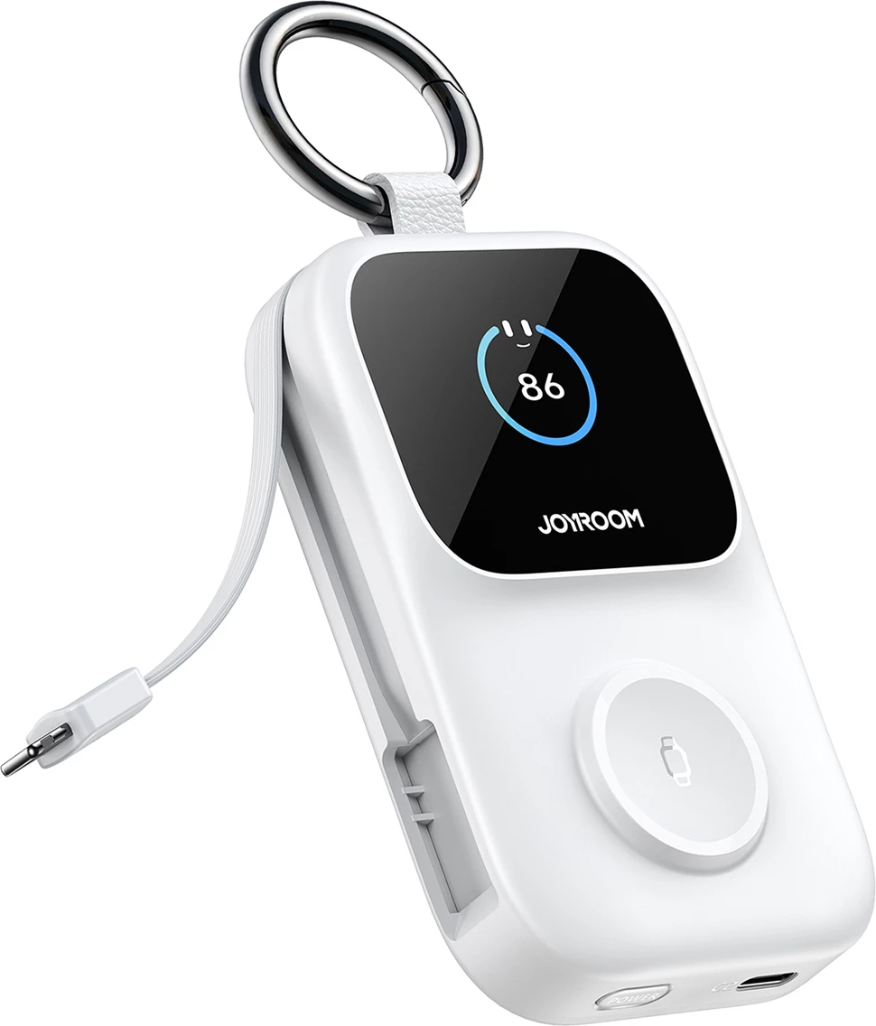 Powerbank Joyroom JR-W19 5000mAh, karikim wireless 5W për orë, me kabllo USB-C/Lightning, i bardhë