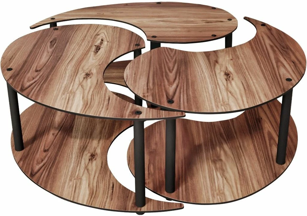 Set tavolinash kafeje Hanah Home, Yin Yang, 3 copë, ngjyrë arre, 70cm