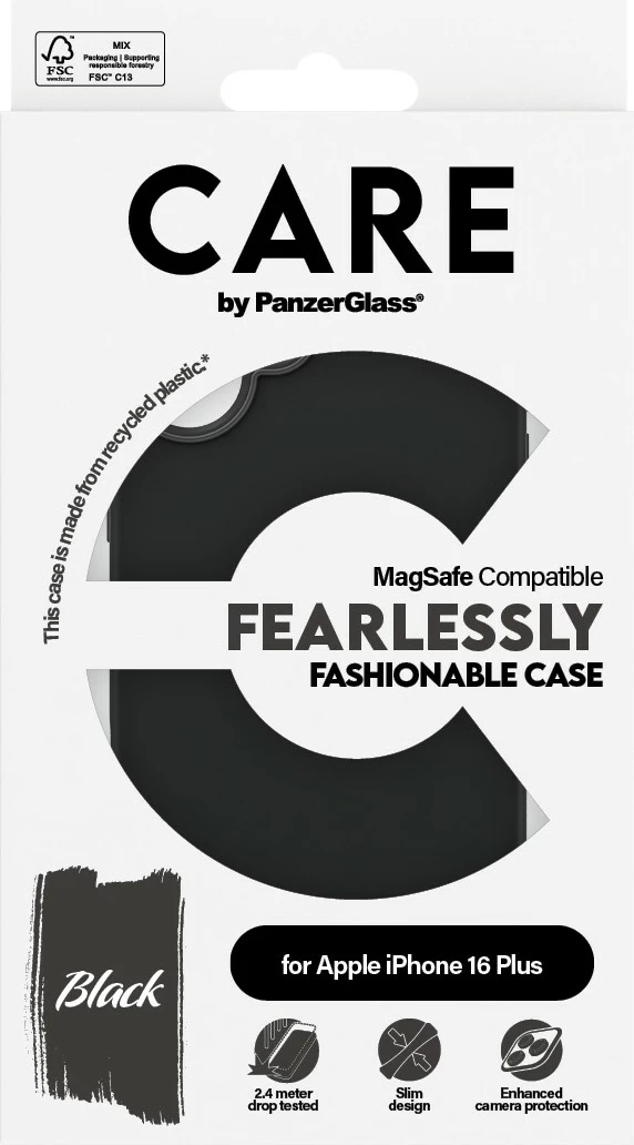 Mbështjellës PanzerGlass CARE Case Fashion MagSAFE për iPhone 16 Plus, e zezë