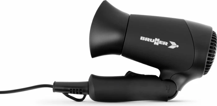 Tharëse flokësh udhëtimi BRUNNER Monsun 7202818N, 12V 120W, e palosshme, me prizë çakmaku, e zezë, me çantë