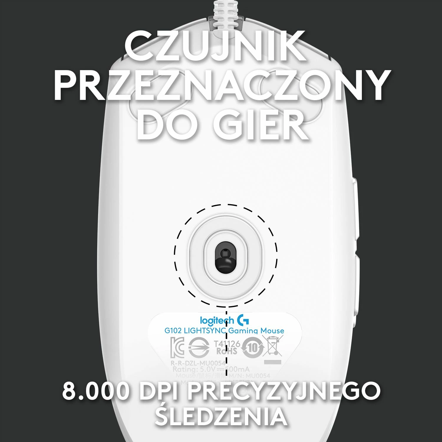 Maus gaming Logitech G102 Lightsync 910-005824, 8000 DPI, RGB, 6 butona, USB me kabllo, e bardhë