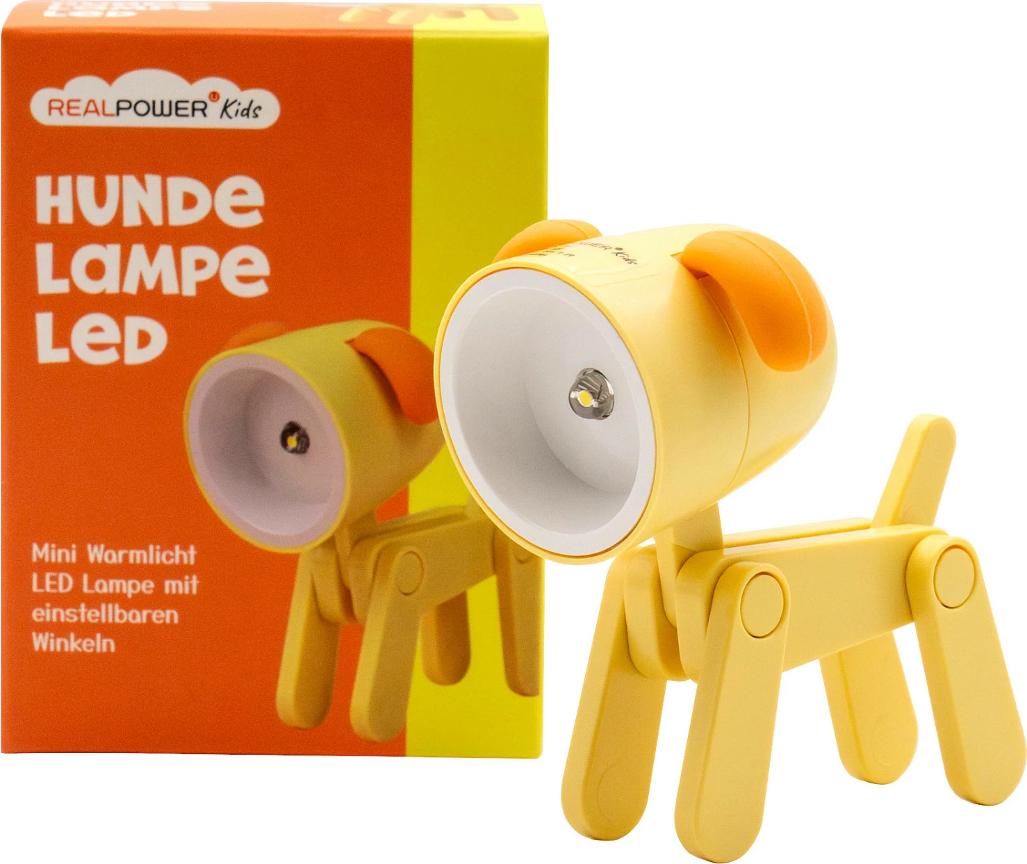 Llambë dore RealPower LED-Tier "Yellow Dog", 3x LR41, rrotulluese, e verdhë/portokalli