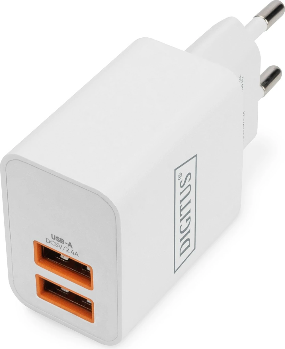 Karikues Digitus 2x USB-A, 15.5W, i bardhë