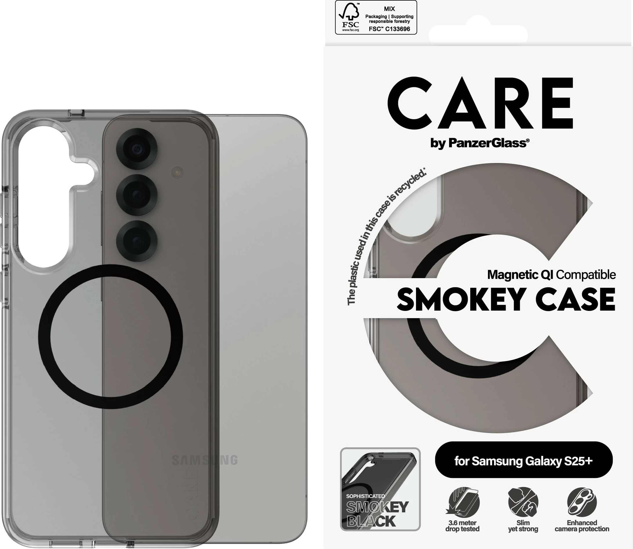 Mbështjellës PanzerGlass CARE Flagship, Galaxy S25 Plus, QI compatible, i zi