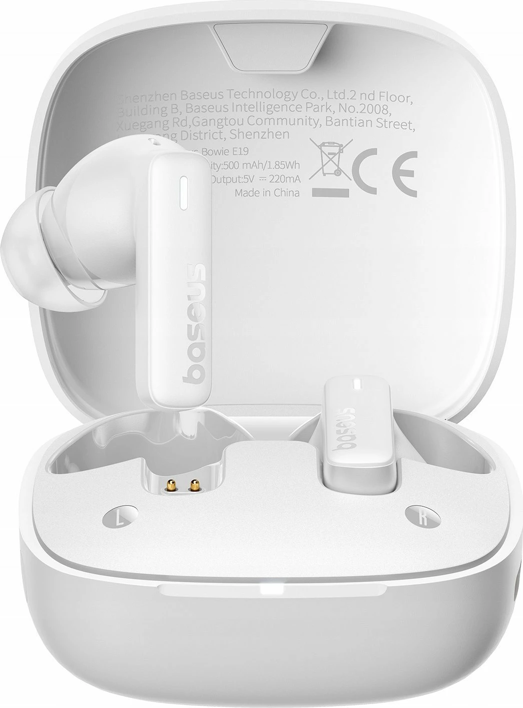Kufje wireless Baseus Bowie E19 TWS in-ear, Bluetooth 5.3, 33 orë, IPX5, USB‑C, të bardha
