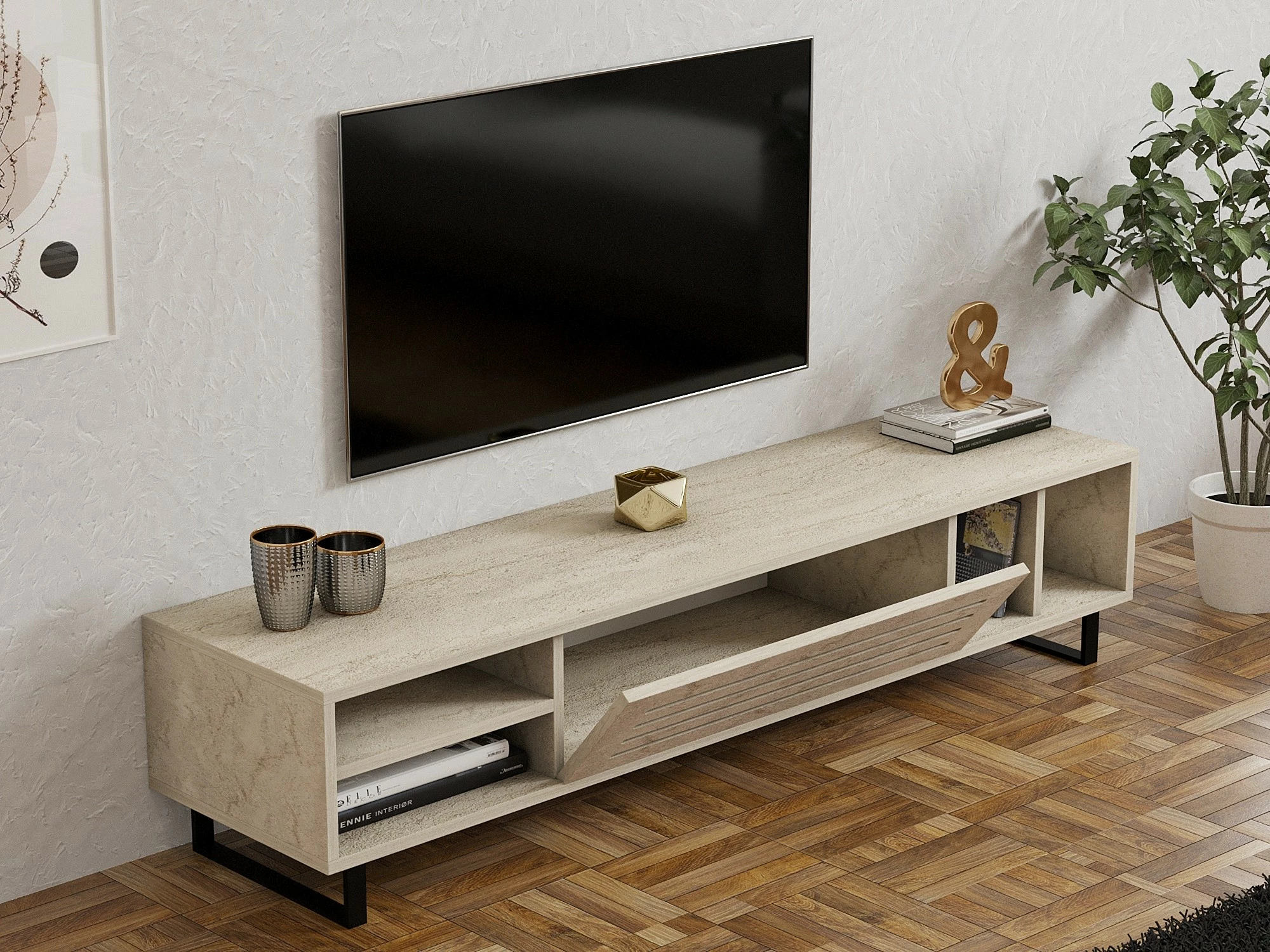 Komodë TV Hanah Home, ngjyrë travertin