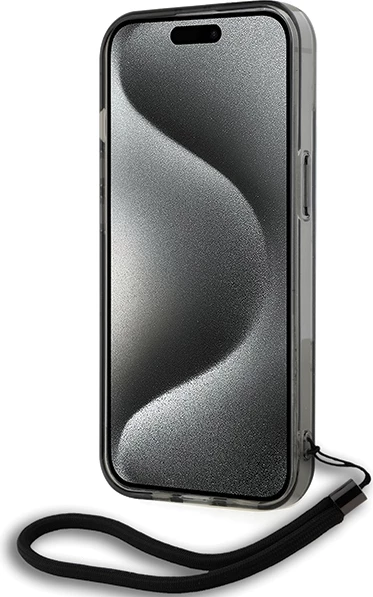 Mbështjellës Karl Lagerfeld IML Mono KL Pattern & Cord për iPhone 15/14/13, i zi