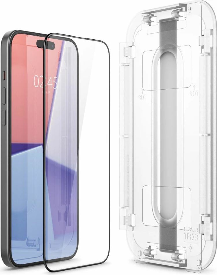 Xham i kalitur mbrojtës ekrani Spigen Glas.tR EZ Fit FC për iPhone 15 Plus, 9H, 0.3mm, i zi, 1 copë
