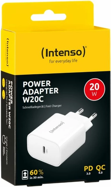 Karikues muri Intenso W20C 20W me USB-C, PD 3.0/PPS/QC 4.0, i bardhë