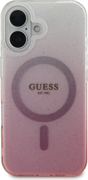Mbështjellës Guess IML Glitter Gradient MagSafe për iPhone 16, Rozë