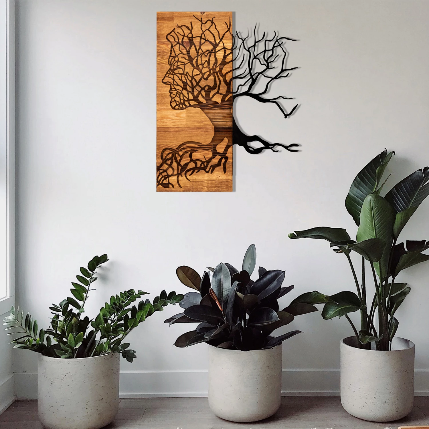 Dekor muri prej metali e druri, ngjyrë e zezë, 45x3x58cm