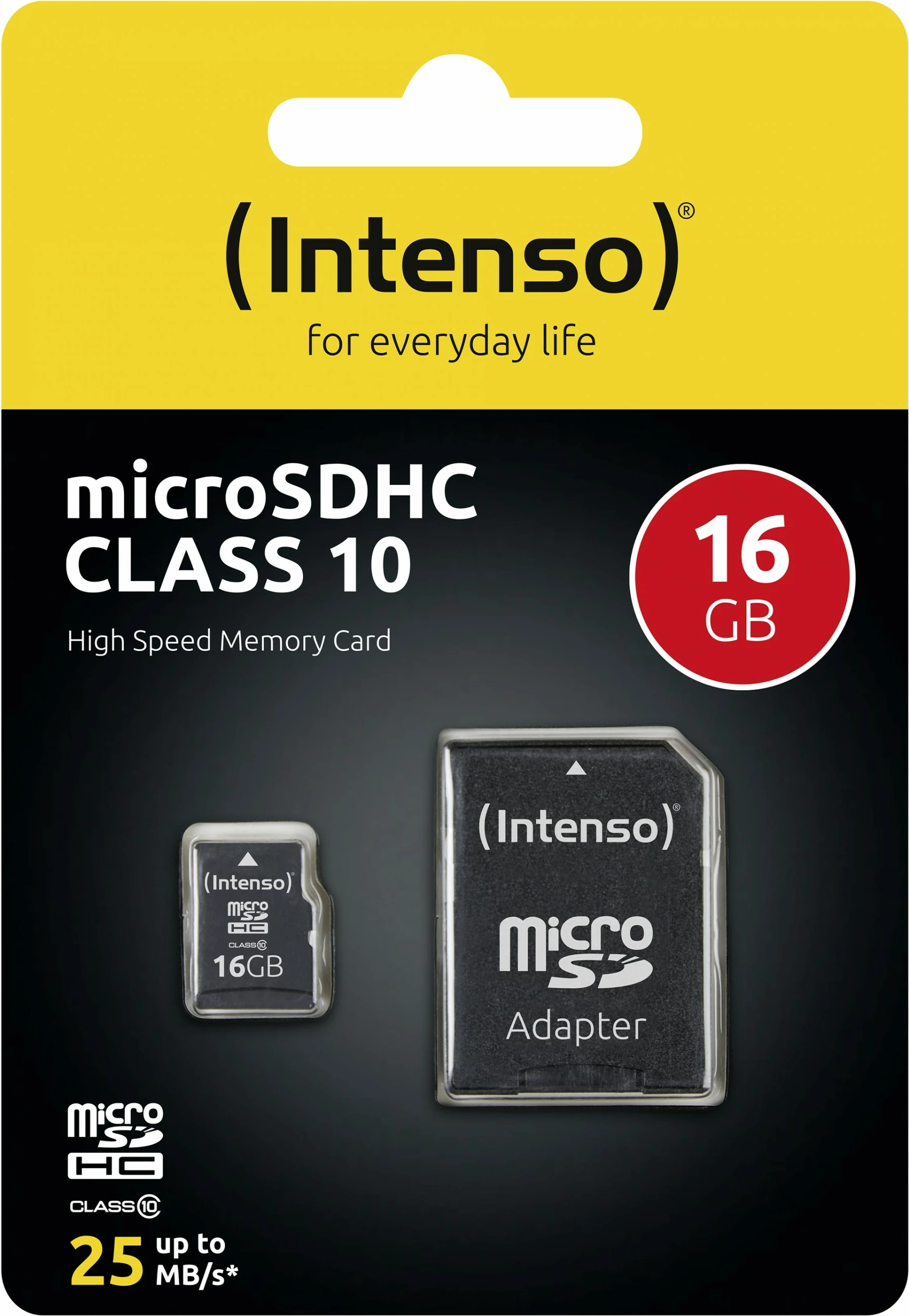 MicroSDHC kartelë Intenso 16GB, Class 10, me adapter, e zezë
