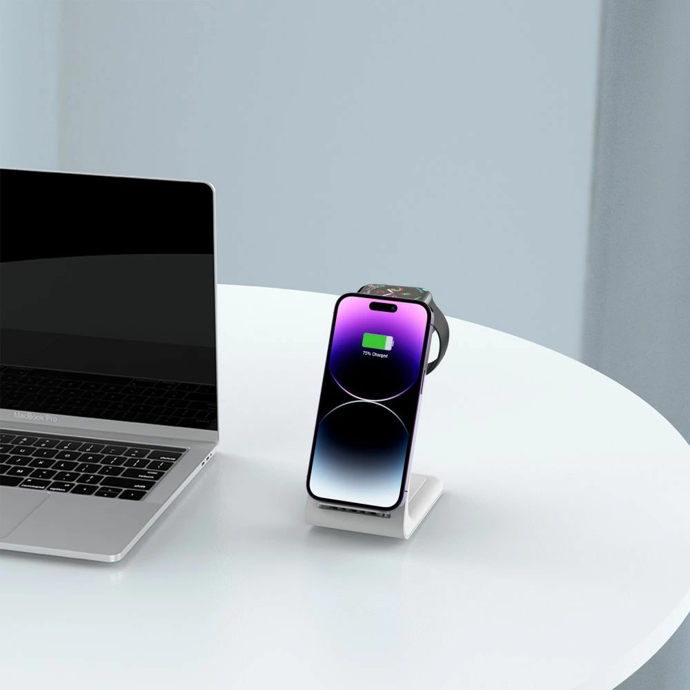 Stacion karikimi pa tela Tech-Protect QI15W-A36 3-në-1, për Apple, Bardhë