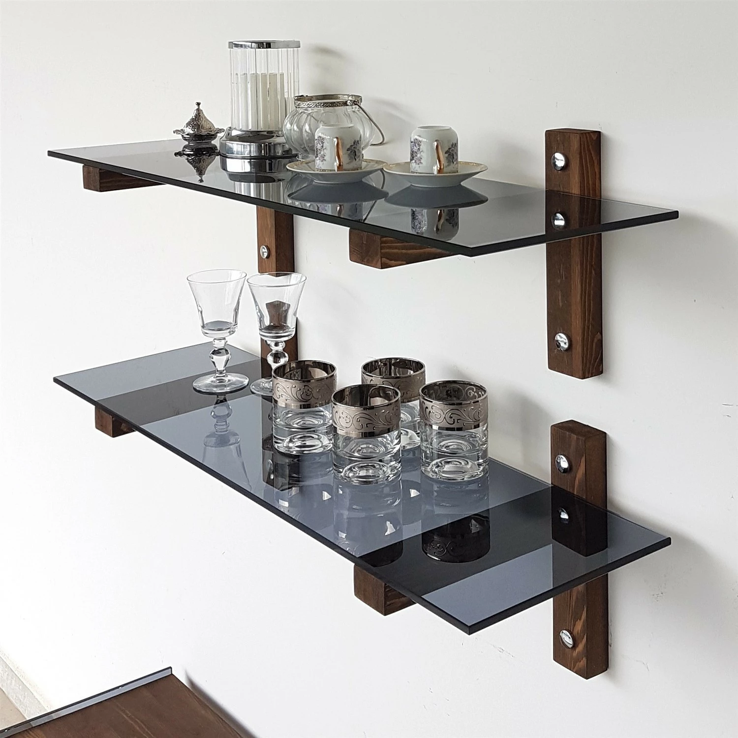 Raft muri Hanah Home, R202, ngjyrë arre dhe fume, 2 copë