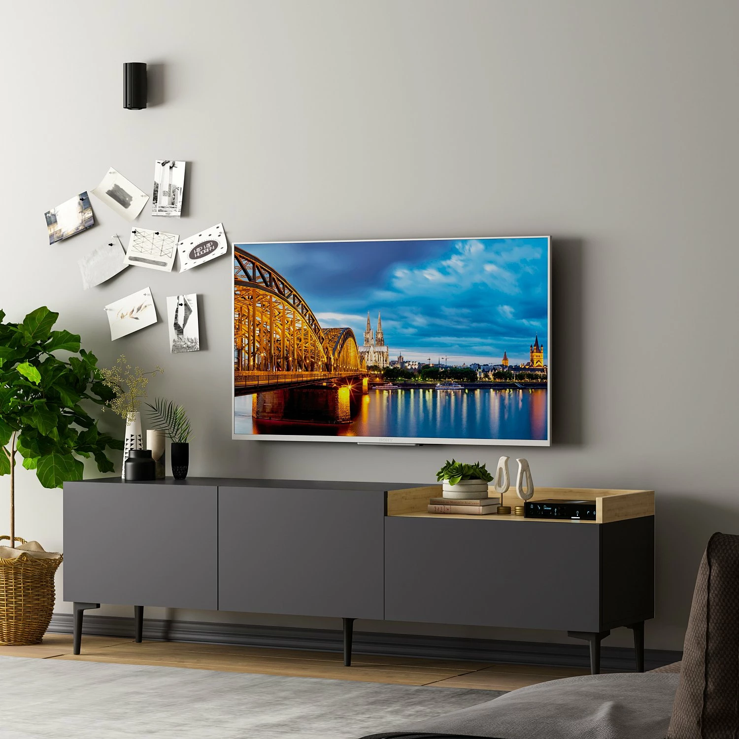 Komodë TV Hanah Home, Mia, ngjyrë antracit