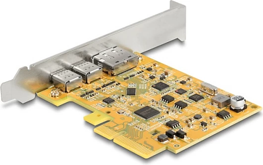Kartë zgjerimi PCIe x4 DeLOCK, 2x USB-C 10Gbps, 1x USB-C me DP Alt Mode, PCIe 3.0, Metalike/Verdhë