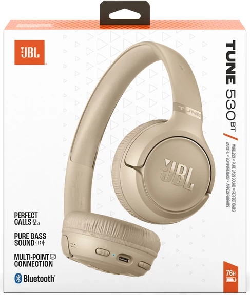 Kufje JBL Tune 530BT pa kabllo on-ear, 76 orë bateri, USB-C, Bezhë