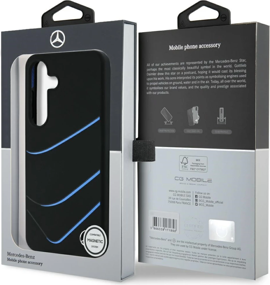 Mbështjellës Mercedes Silicone Contrasted Curves MagSafe për Samsung Galaxy S25, i zi
