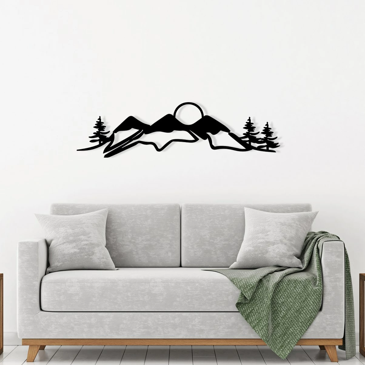 Aksesor dekorativ metalik për mur, Wallity, Snowtain, ngjyrë e zezë, 106x29cm