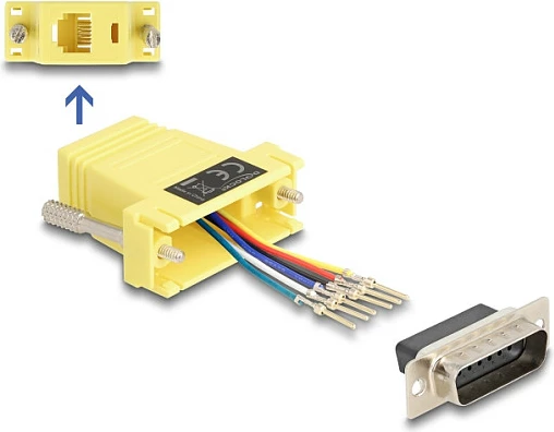 Adapter DeLOCK D-Sub 15 pin mashkull në RJ12 femër, kit montimi, i verdhë