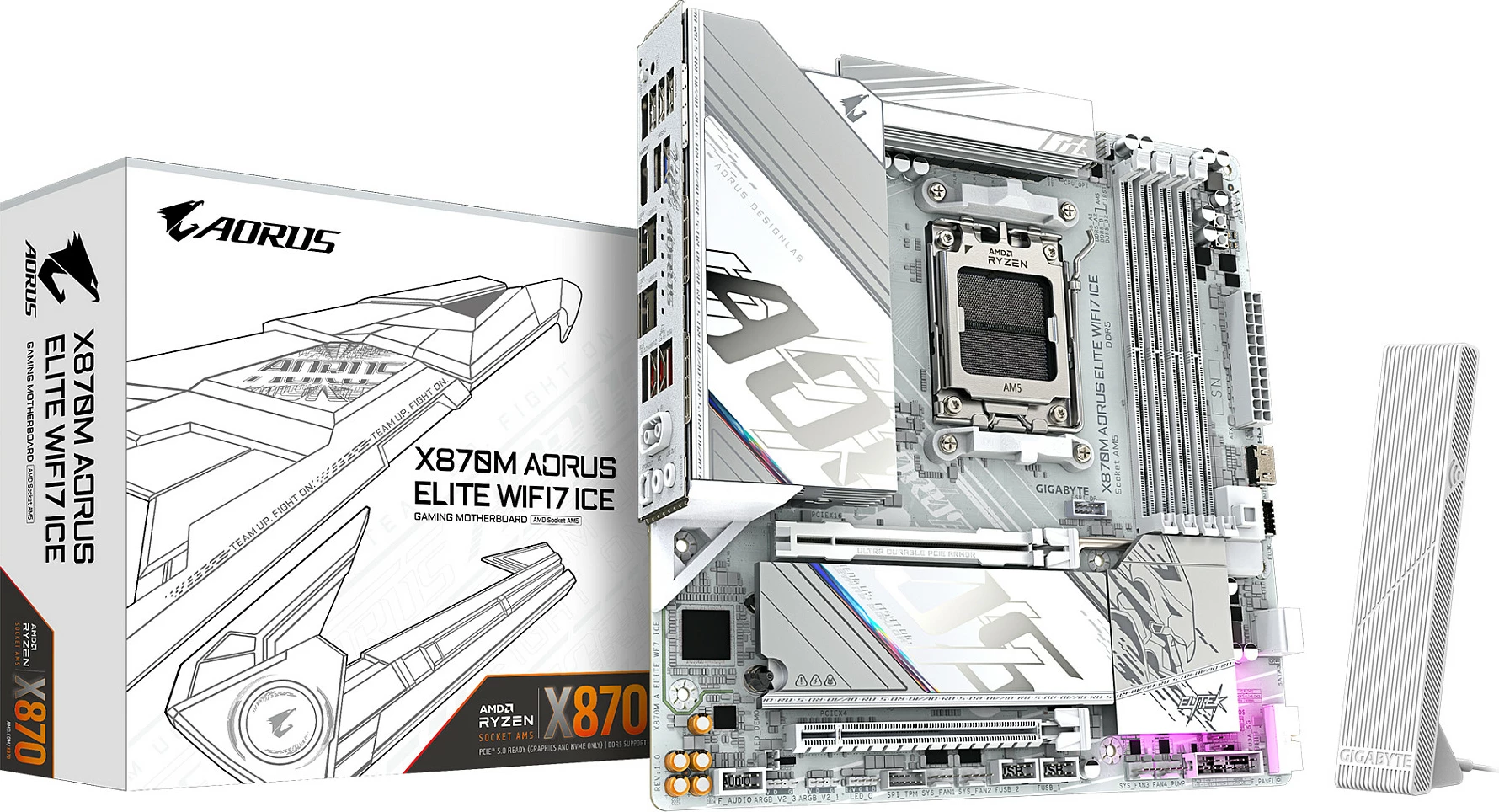 Pllakë amë Gigabyte X870M AORUS Elite WiFi7 ICE, Socket AM5, micro ATX, DDR5, PCIe 5.0, e bardhë