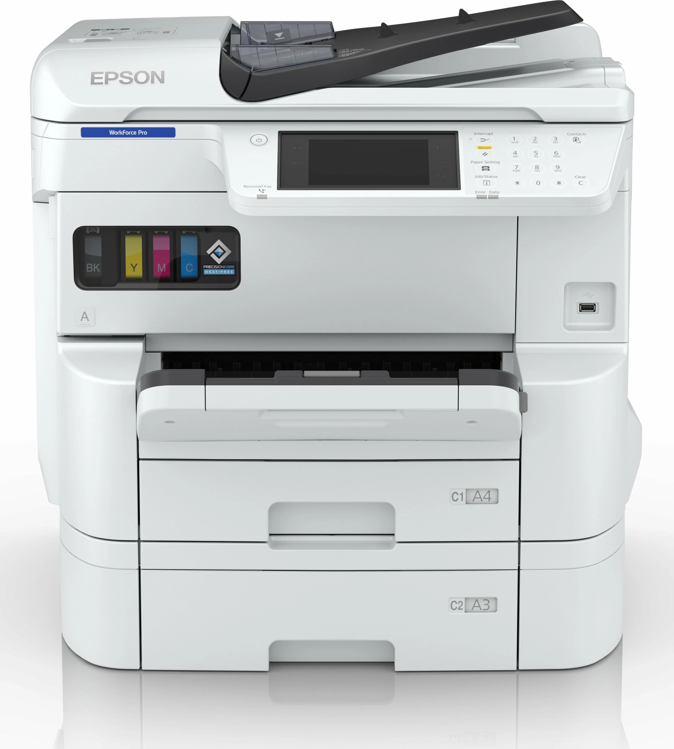 Printer multifunksional Epson WorkForce Pro EM-C7100DWF C11CL35401, inkjet A3+, CISS, Wi‑Fi, Duplex, Fax, i bardhë