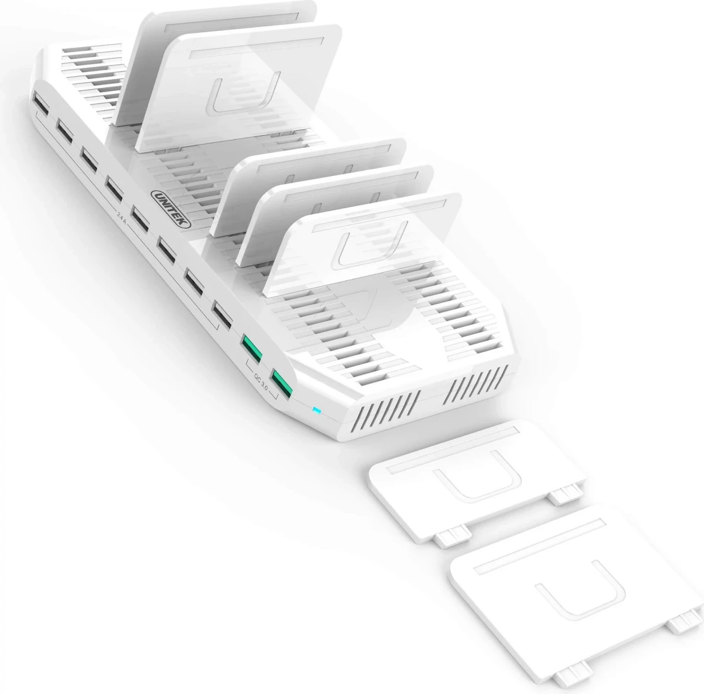 Stacioni i Ngarkimit Unitek, me 10 porta USB, i bardhë