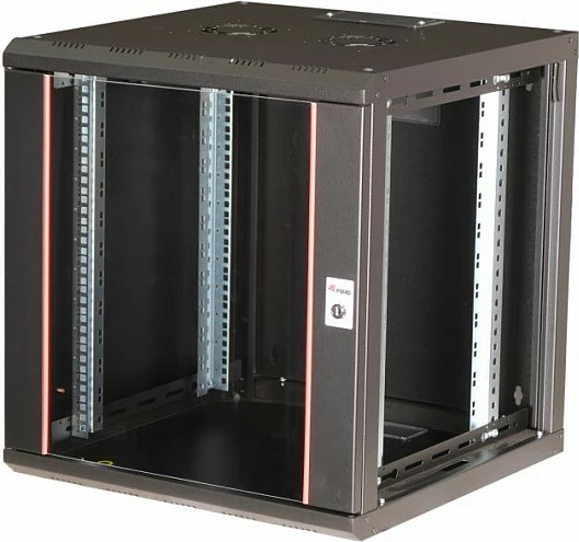 Kabinet rrjeti 19" EQUIP Pro Mount 12U 600x600, montim në mur, derë xhami e temperuar, mbyllje me çelës, i zi