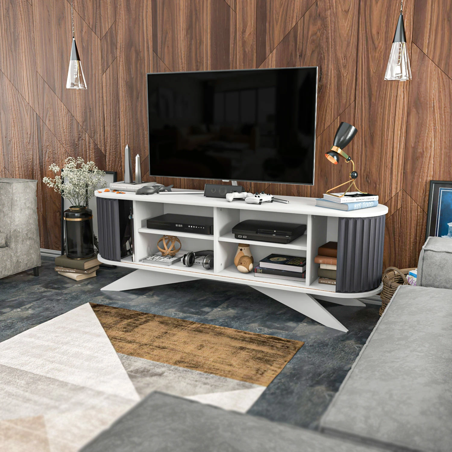 Komodë TV Hanah Home, anthracite dhe e bardhë, Stor
