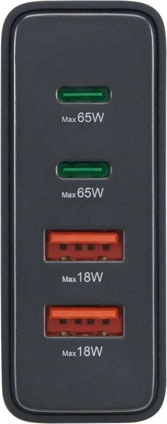 Karikues universal Hama GaN 65W, 2x USB-C, 2x USB-A, e zezë