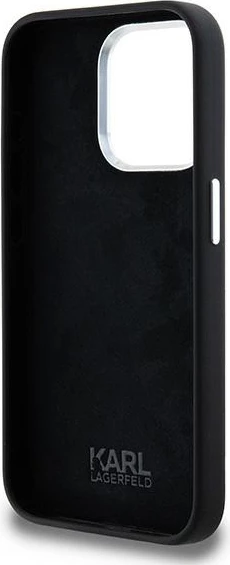 Mbështjellës Karl Lagerfeld Silicone Metal Script Logo për iPhone 15 Pro Max, i zi