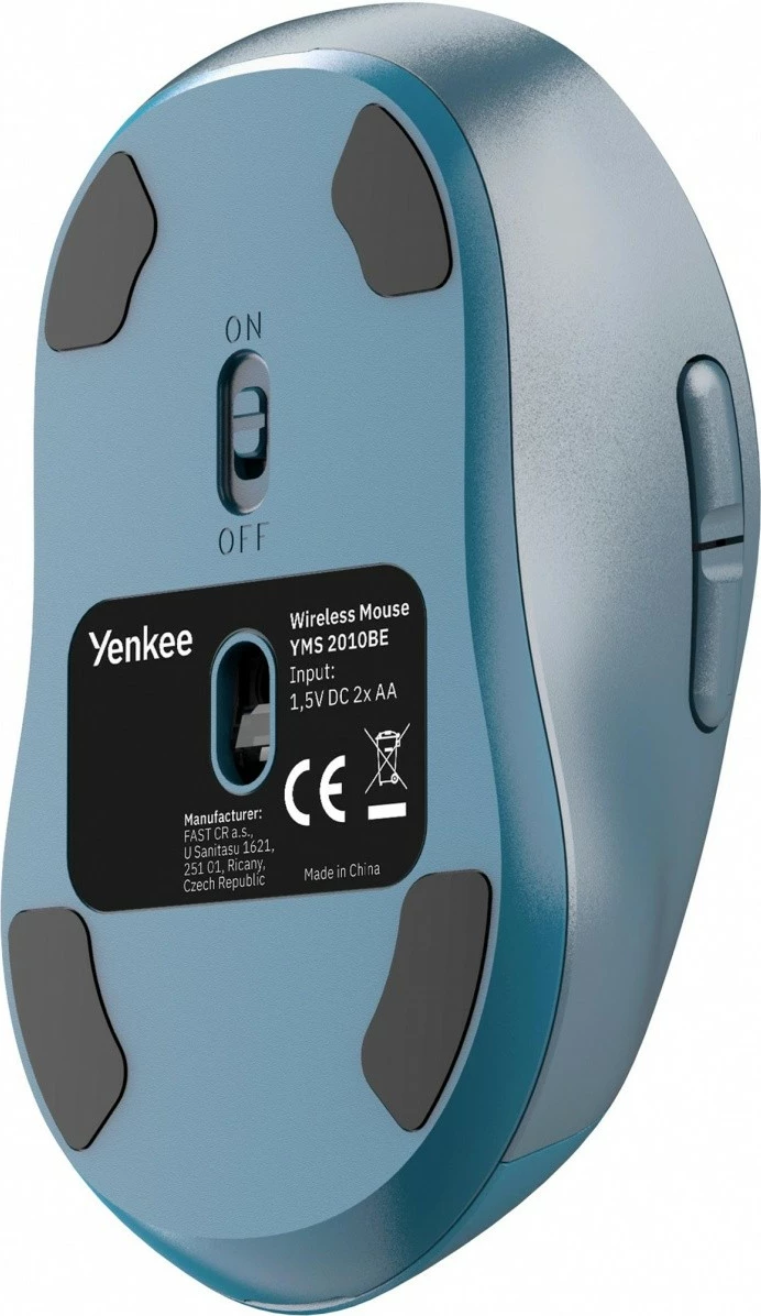 Maus wireless YENKEE YMS 2010BE GYRO, dual Bluetooth 5.1 + USB 2.4GHz, 1000-3200 DPI, 6 butona, zi/turkeze, me 2x bateri AA