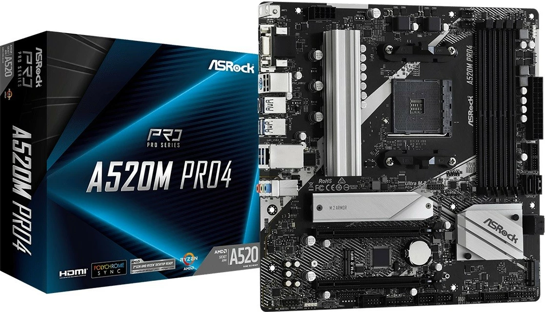 Pllakë amë ASRock A520M Pro4 AM4 4x DDR4 HDMI/DP/VGA M.2 micro ATX