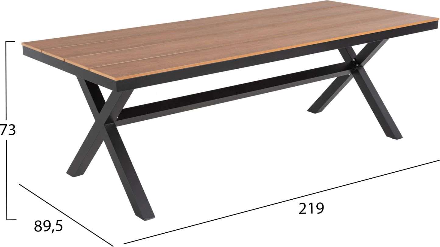 Tavolinë drejtkëndore alumini TAWNEE FH6039.01 antracit-polivud në dru natyral 219,5x89,5x73cm