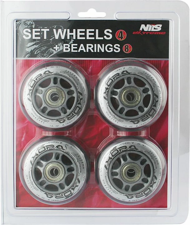 Set rrota PU për rollera Nils Extreme 76x24 82A transparent + ABEC-7 (4 rrota, 8 kushineta)