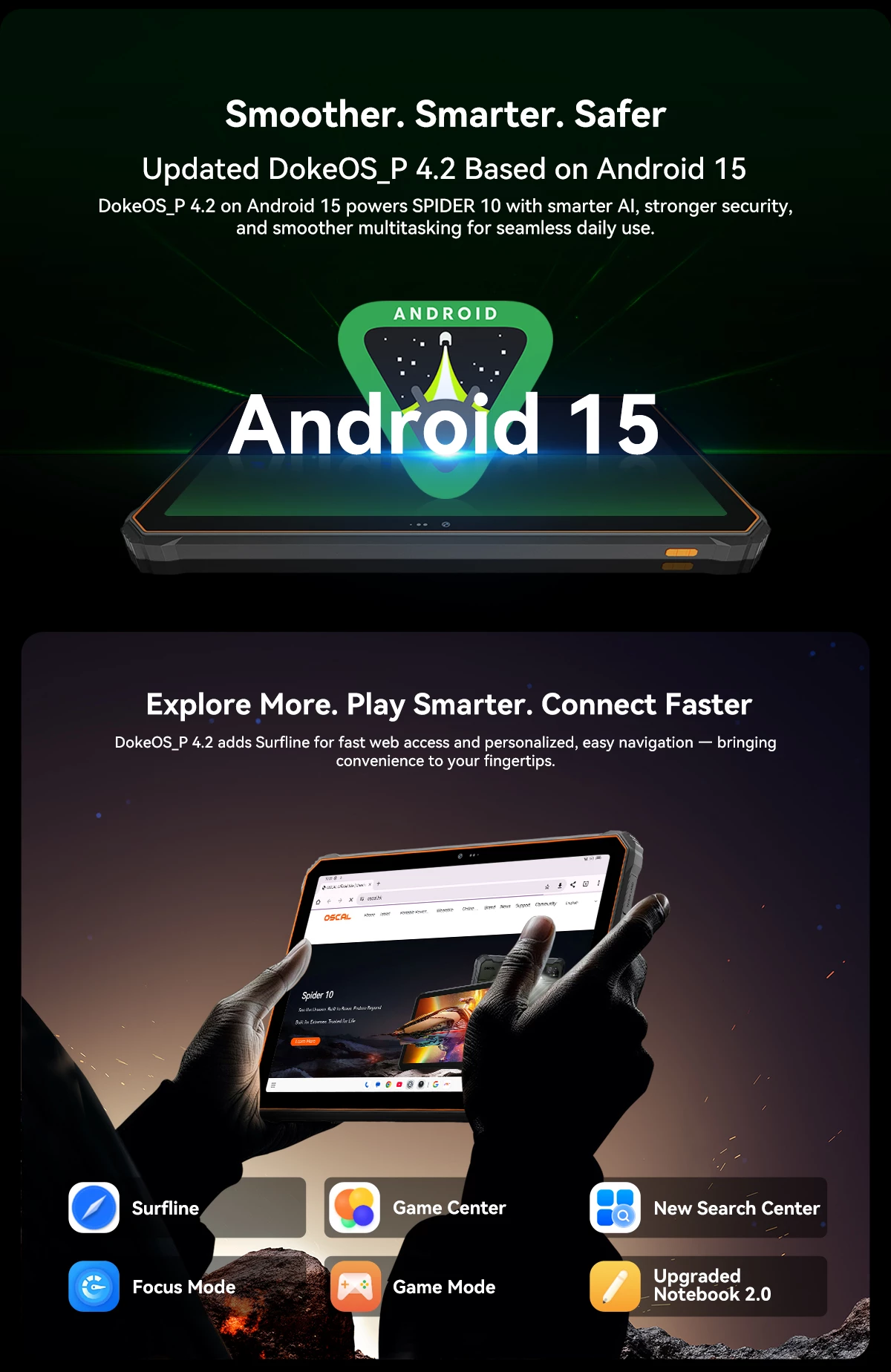 tablet robust Oscal Spider 10 11\" 8GB+256GB 20000mAh IP68/IP69K Android 15, e zezë