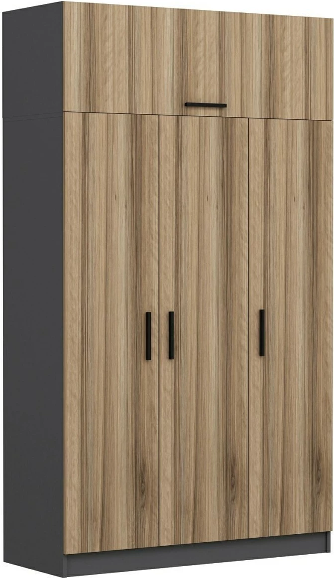Dollap garderobe Skye Decor, 3 kapak, 2 sirtar, dore-antracit, 135x52x255cm