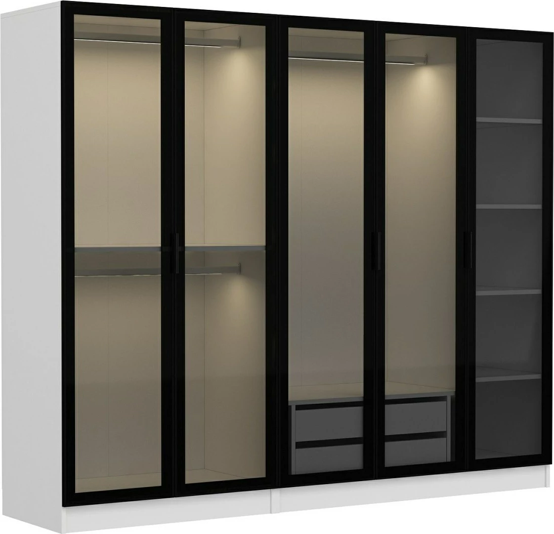 Dollap Skye Decor, i bardhë dhe i zi, 225x210x52cm, 7 pjesë