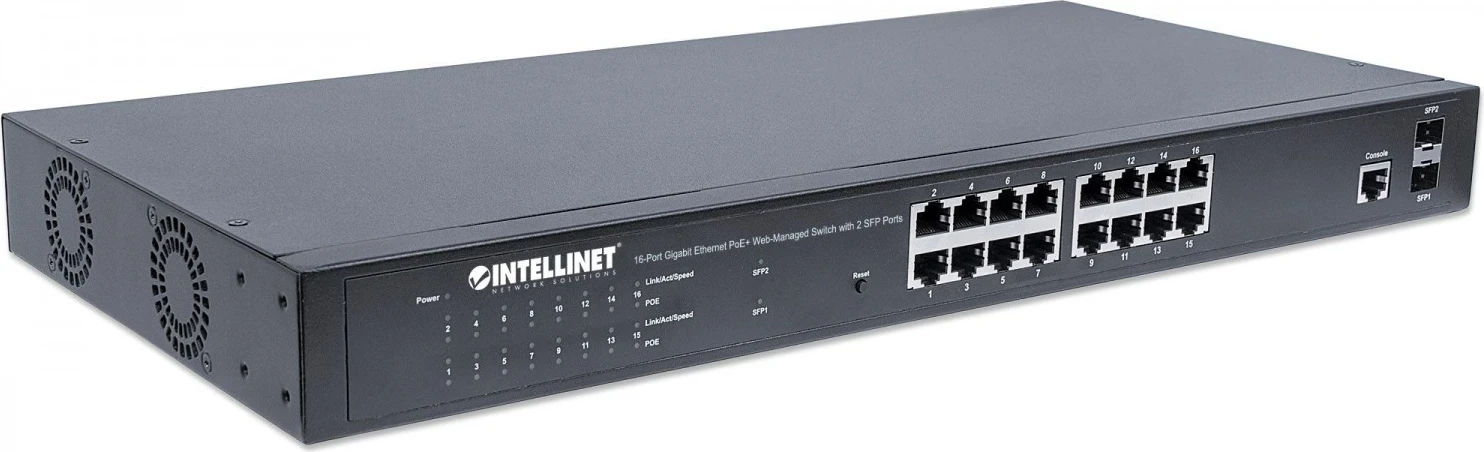 Switchi i Menaxhueshëm Intellinet, 16 portë PoE+ dhe 2 SFP