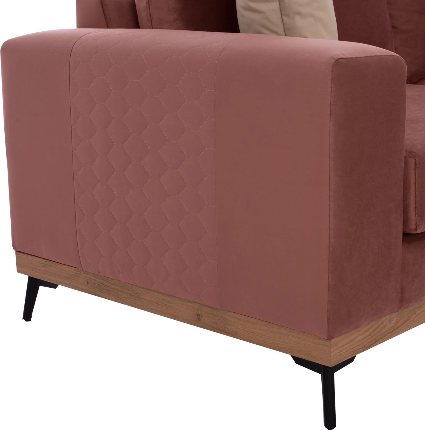 Divan qoshe MESINA, rozë e zbehtë, këmbë të larta, 2 pjesë, qoshe e djathtë