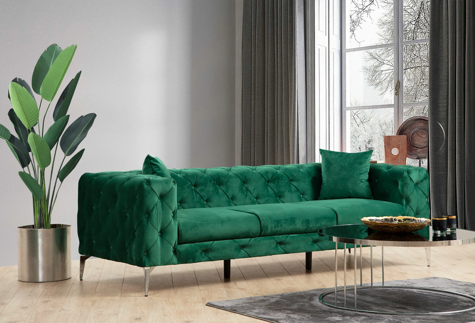 Divan treshe Atelier del Sofa, Como, ngjyrë e gjelbër