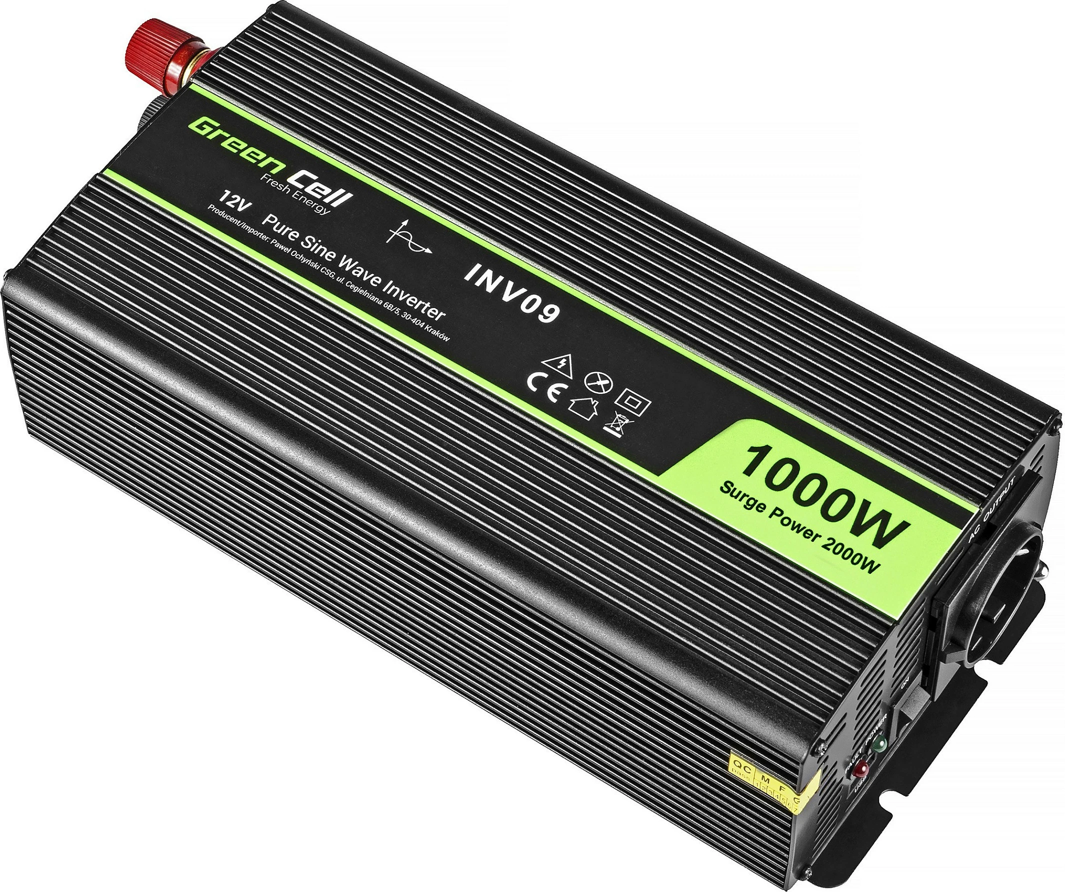 Inverter rryme Green Cell INV09, 12V në 230V, 1000W, i zi