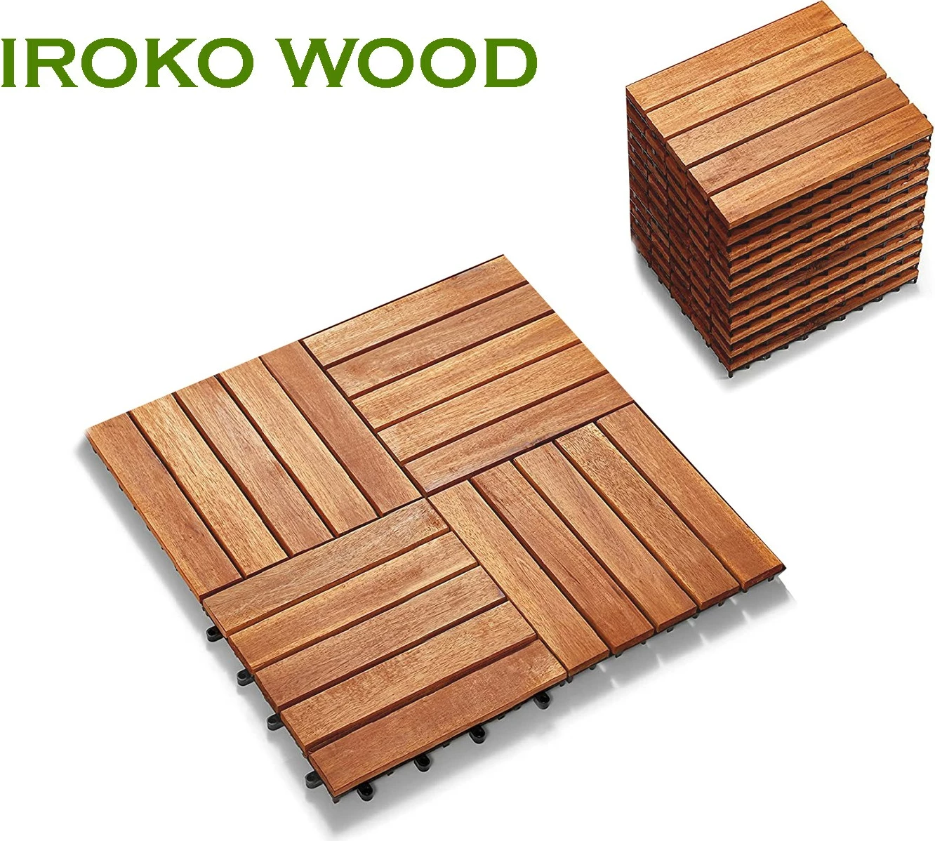 Set pllaka druri për dysheme (10 copë), Atelier del Sofa, ngjyrë kafe, IROKO WOOD