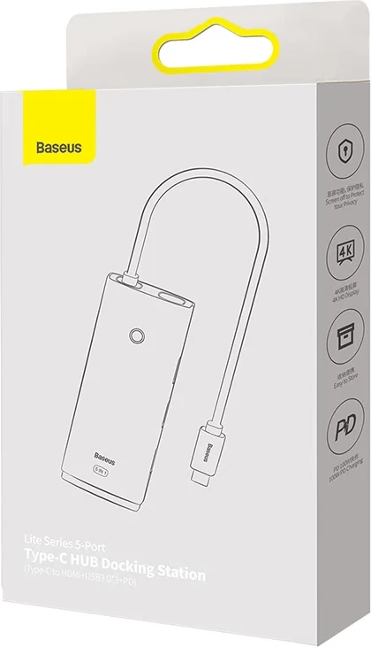 Kasë Baseus Lite Series 5in1, WKQX040001, USB-C në 3x USB 3.0 + USB-C + HDMI, e zezë