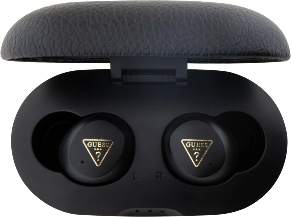 Kufje Guess GUTWSPGTSPSK TWS me dok stacion, Bluetooth 5.3, eko-lëkurë, e zeza