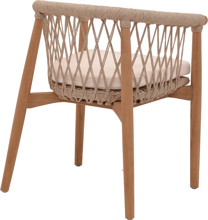 Karrige Abby, skelet druri teak, ngjyrë natyrale dhe jastëk krem, 60x58x78cm