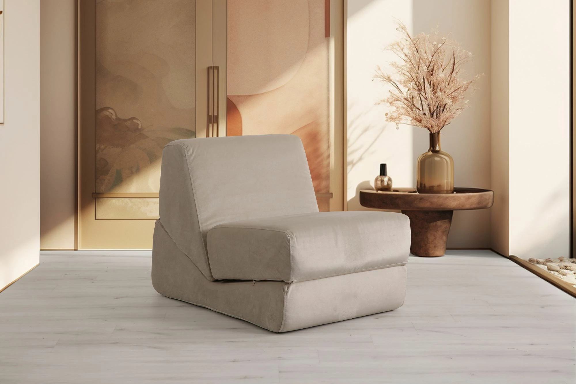 Krevat-karrige një vendës, Origami, ngjyrë krem e shndritshme, Atelier del Sofa