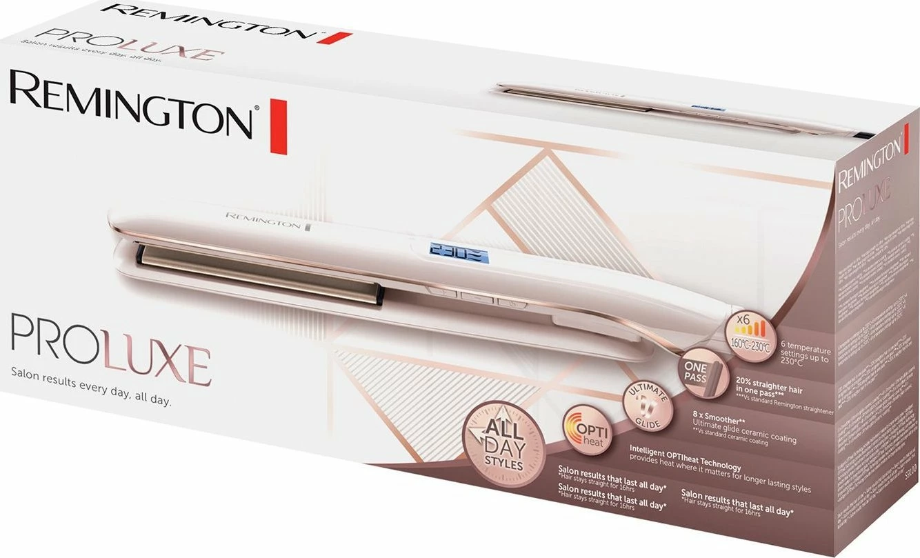 Drejtues flokësh Remington S9100 PROluxe, pllaka qeramike, 230°C, i bardhë